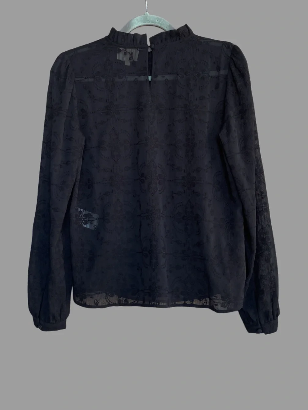 SEZANE Black Sheer Floral Embroidered Ruffle High Neck Valentine Blouse Top - Picture 6 of 14